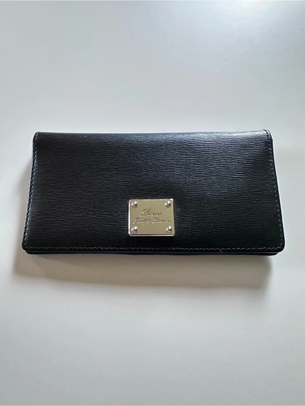 Lauren Ralph Lauren Black Leather Wallet with Silver Plaque